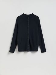 Rozpinany sweter z wiskozą - granatowy. Niebieskie kardigany męskie Reserved, l, bez wzorów, z dzianiny, bez kołnierzyka. Za 159.99 zł.