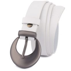 Pasek skórzany BELTIMORE r.85-100 cm O03 biały. Białe paski damskie bez wzorów. Za 49.90 zł.