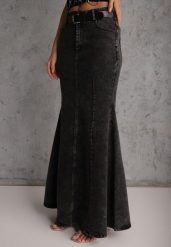 Czarna Spódnica Syrenka z Bawełny Jeansowa High Waist z Paskiem Appala. Czarne spódniczki damskie Renee, l, bez wzorów, z bawełny, z podwyższonym stanem, maxi. Za 189.99 zł.