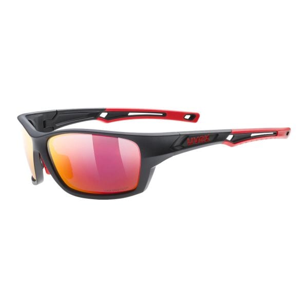 Okulary Uvex przeciwsłoneczne SportStyle 232 P Black Matt Red Polavision. Czarne okulary przeciwsłoneczne męskie Uvex, z materiału. Za 219.90 zł.