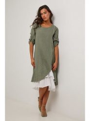 Le Monde du Lin Lniana sukienka w kolorze oliwkowo-białym rozmiar: 38/40. Białe sukienki damskie Le Monde du Lin, na co dzień, bez wzorów, ze lnu, klasyczne, bez kołnierzyka, bez ramiączek, midi, proste. Za 156.61 zł.