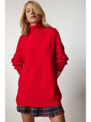 Happiness Istanbul Sweter w kolorze czerwonym rozmiar: onesize. Czerwone golfy damskie Happiness Istanbul, bez wzorów, ze splotem, bez ramiączek. Za 86.37 zł.
