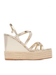 Nine West Sandały CEO-SW25-3 04 Złoty. Żółte sandały damskie Nine West, bez wzorów, z materiału, bez obcasa, na koturnie. Za 229.99 zł.