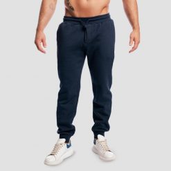 Spodnie dresowe męskie fitness oversize Base Nightfall. Niebieskie spodnie sportowe męskie GYMBEAM, z bawełny. Za 137.90 zł.