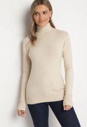 Beżowy Sweter z Golfem z Domieszką Kaszmiru i Wiskozy Zaisma. Brązowe golfy damskie Born2be, bez wzorów, z jeansu, bez ramiączek. Za 84.99 zł.