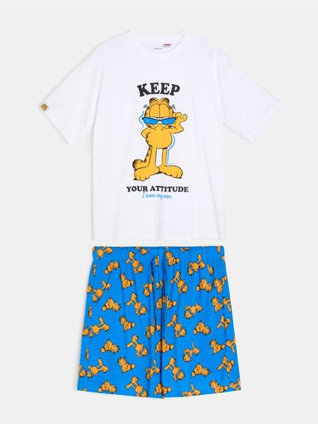 Bawełniana piżama dwuczęściowa Garfield - wielobarwny. Piżamy męskie Sinsay, l, bez wzorów, z bawełny, bez ramiączek. Za 45.99 zł.