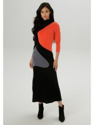 Aniston Sukienka w kolorze czarno-pomarańczowo-szarym rozmiar: 36. Czarne sukienki damskie Aniston, bez wzorów, bez kołnierzyka, bez ramiączek, maxi. Za 92.86 zł.