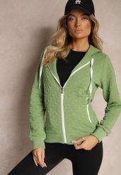 Zielona Bluza z Bawełną i Kapturem na Suwak Arsetia. Zielone bluzy z kapturem damskie Renee, l, z bawełny. Za 79.99 zł.