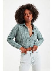 Trendyol Kardigan w kolorze miętowym rozmiar: M. Niebieskie kardigany damskie Trendyol, m, bez wzorów, ze splotem. Za 78.99 zł.