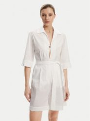 Max Mara Beachwear Kombinezon Canard 2516241019 Biały Regular Fit. Białe kombinezony damskie Max Mara Beachwear, bez wzorów, z bawełny, bez kołnierzyka, bez ramiączek. Za 819.99 zł.