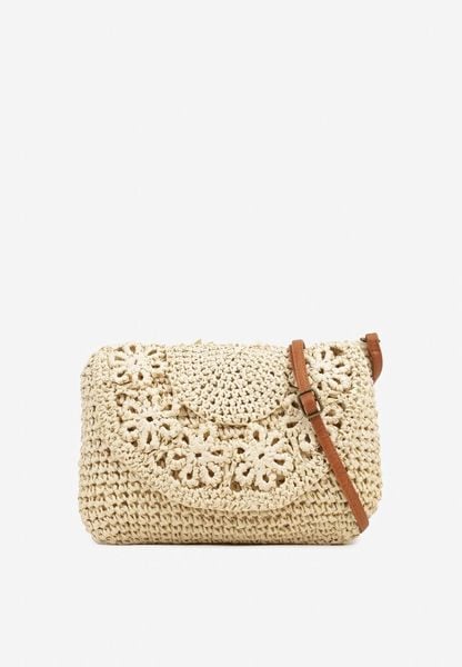 Beżowa Torebka z Klapą Ozdobiona Plecionką Galorina. Brązowe torebki klasyczne damskie Born2be, bez wzorów, z jeansu, bez dodatków. Za 89.99 zł.