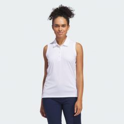 Koszulka Women's Ultimate365 Solid Sleeveless Polo. Czarne bluzki damskie Adidas, l, bez wzorów, z materiału, sportowe, bez kołnierzyka, bez ramiączek. Za 179.00 zł.