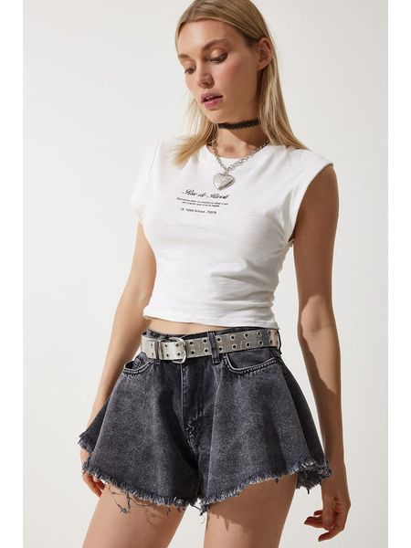 Happiness Istanbul Szorty dżinsowe w kolorze antracytowym rozmiar: 38. Czarne szorty damskie Happiness Istanbul, bez wzorów, klasyczne, z podwyższonym stanem. Za 105.88 zł.