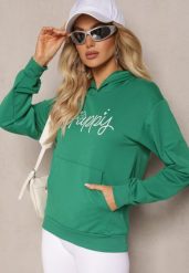 Zielona Bluza Ozdobiona Napisem z Kangurkową Kieszenią i Kapturem Hecconia. Zielone bluzy z kapturem damskie Renee, l. Za 69.99 zł.