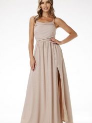 Sukienka Model A696 Beige - awama. Brązowe sukienki damskie Awama, l, bez wzorów, z elastanu, wizytowe, bez kołnierzyka, plus size, bez ramiączek, maxi, dopasowane. Za 367.73 zł.