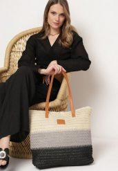 Szaro-Beżowa Pleciona Torebka Tote na Suwak z Dwoma Uchwytami Xami. Szare torebki klasyczne damskie Born2be, bez wzorów, z materiału, bez dodatków. Za 34.99 zł.