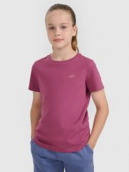 4F T-shirt oversize gładki dziewczęcy - fioletowy 146 (10-11 lat). Fioletowe koszulki dziewczęce 4f, bez wzorów, z bawełny, bez ramiączek. Za 29.99 zł.