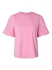YAS Koszulka w kolorze różowym rozmiar: XS. Różowe bluzki damskie YAS, xs, bez wzorów, z bawełny, bez kołnierzyka, bez ramiączek. Za 65.85 zł.