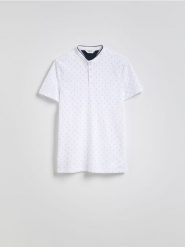 Koszulka polo regular z bawełny - biały. Białe koszulki polo męskie Reserved, l, bez wzorów, z bawełny, bez ramiączek. Za 69.99 zł.