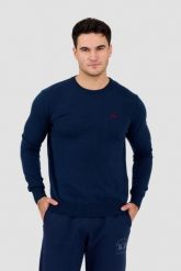 LA MARTINA Granatowy męski sweter BASIC COTTON WOOL. Niebieskie swetry męskie La Martina, l, bez wzorów, z bawełny, bez kołnierzyka. W wyprzedaży za 469.99 zł.