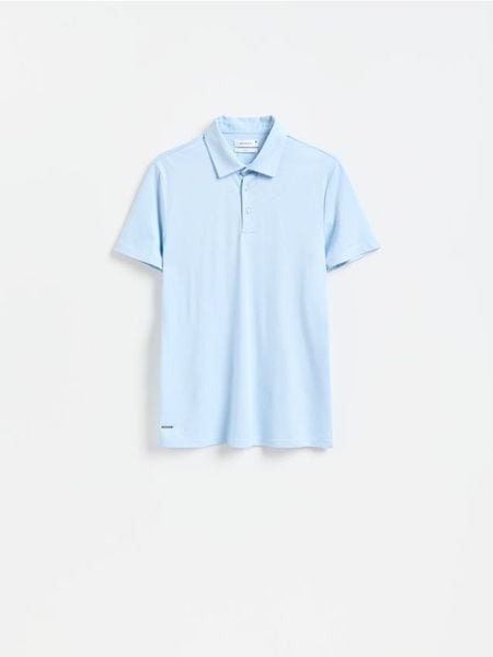 Koszulka polo slim z wiskozą - jasnoniebieski. Niebieskie koszulki polo męskie Reserved, l, bez wzorów, z dzianiny, bez ramiączek. Za 99.99 zł.