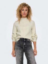 ONLY Sweter w kolorze kremowym rozmiar: XL. Brązowe golfy damskie Only, xl, bez wzorów, ze splotem, bez ramiączek. Za 110.04 zł.