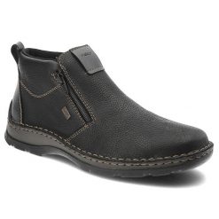 Czarne Botki Rieker Ocieplane Buty Męskie. Czarne buty zimowe męskie Rieker, na jesień, z materiału, bez zapięcia. Za 329.00 zł.