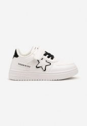 Biało-Czarne Płaskie Buty Sportowe Sneakersy ze Sznurowaniem i Gwiazdką Sialina. Białe sukienki niemowlęce Born2be, bez wzorów, z jeansu, bez ramiączek. Za 44.99 zł.