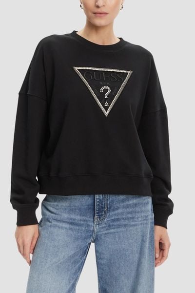 GUESS Czarna damska bluza z cyrkoniami Rachele, Rozmiar M. Czarne bluzy bez kaptura damskie Guess, m. W wyprzedaży za 225.99 zł.