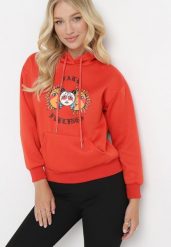 Pomarańczowa Bluza z Kolorowym Nadrukiem i Kapturem Kimna. Brązowe bluzy z kapturem damskie Born2be, l. Za 84.99 zł.