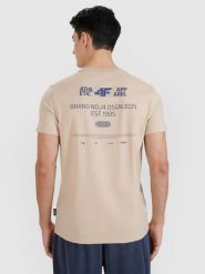 4F T-shirt regular z nadrukiem męski - beżowy XXL. Brązowe t-shirty męskie 4f, m, bez wzorów, z bawełny, bez kołnierzyka. W wyprzedaży za 39.99 zł.