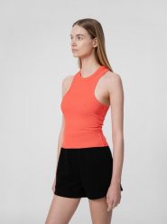 4F Crop top z prążkowanej dzianiny damski L. Czerwone topy damskie 4f, l, bez wzorów, z dzianiny, bez kołnierzyka. Za 49.99 zł.