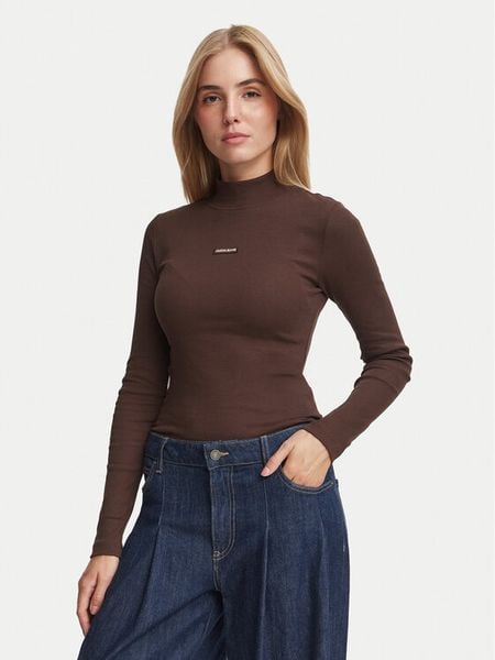 Guess Jeans Bluzka W6BP06 K5471 Brązowy Slim Fit. Brązowe bluzki damskie Guess Jeans, m, z aplikacjami, z bawełny, bez ramiączek. Za 199.99 zł.