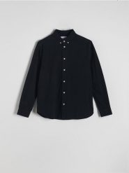Jeansowa koszula regular fit - czarny. Czarne koszule męskie Reserved, l, bez wzorów, z denimu, bez kołnierzyka, bez ramiączek. W wyprzedaży za 99.99 zł.