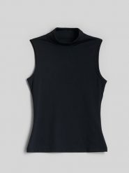 4F Top slim gładki damski - czarny S. Czarne topy damskie 4f, m, bez wzorów, z dzianiny, bez kołnierzyka. Za 69.99 zł.