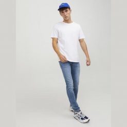 Spodnie Jack & Jones Glenn oryginalny niebieski denim. Niebieskie spodnie materiałowe męskie Jack&Jones, bez wzorów, z denimu, sportowe. Za 253.76 zł.
