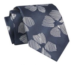 Męski Krawat - ALTIES - Klasyczny - Kwiaty na Granatowym Tle. Niebieskie krawaty i muchy męskie Alties, bez wzorów, z tkaniny, eleganckie. Za 49.00 zł.