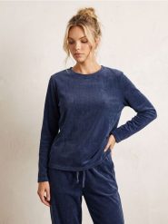 Prążkowana koszulka piżamowa - granatowy. Niebieskie koszule nocne damskie Sinsay, bez wzorów, prążkowane. Za 35.99 zł.