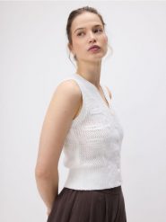 Ażurowa kamizelka - biały. Białe kamizelki damskie Reserved, l, z bawełny. W wyprzedaży za 69.99 zł.
