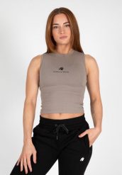 Livonia Crop Top - Beżowy. Brązowe topy sportowe damskie GORILLA WEAR, l, bez wzorów, z bawełny, bez ramiączek. Za 135.45 zł.