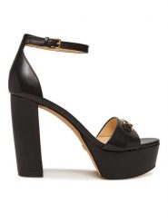 Guess Sandały FLJSET LEA03 Czarny. Czarne sandały damskie Guess, z aplikacjami, ze skóry, bez obcasa, na słupku. Za 469.99 zł.