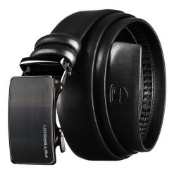 Pasek męski z automatyczną klamrą wykonany ze skóry naturalnej w czarnym kolorze Peterson PTN A019-AB-BLACK. Czarne paski męskie Peterson, bez wzorów, ze skóry, eleganckie. Za 69.99 zł.