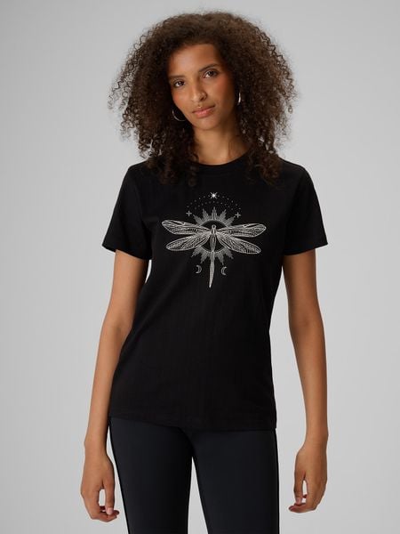 4F T-shirt regular z nadrukiem damski - czarny XS. Czarne t-shirty damskie 4f, m, bez wzorów, z bawełny, bez kołnierzyka. Za 59.99 zł.