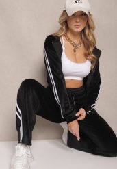Czarny Komplet Dresowy Szerokie Spodnie i Rozpinana Bluza z Kapturem Uzvisa. Czarne bluzy z kapturem damskie Renee, m, z dresówki. Za 69.99 zł.