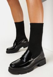 Czarne Botki z Elastyczną Cholewką Katell. Czarne botki damskie Born2be, eleganckie, bez obcasa, na płaskiej podeszwie, bez zapięcia. Za 139.99 zł.