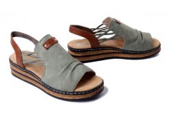 RIEKER 62962-52 green, sandały damskie. Zielone sandały damskie Rieker, bez wzorów, bez obcasa, na koturnie. Za 299.90 zł.