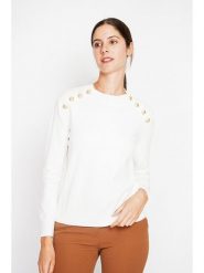 ASSUILI Sweter w kolorze białym rozmiar: 40. Białe swetry klasyczne damskie Assuili, bez kołnierzyka. Za 104.99 zł.