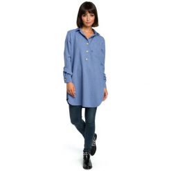 BeWear bluzka damska S/M niebieski. Niebieskie bluzki damskie Bewear, m, bez wzorów, z materiału, bez kołnierzyka, bez ramiączek. Za 199.00 zł.