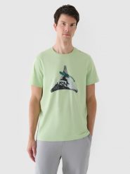 4F T-shirt regular z nadrukiem męski - zielony M. Zielone t-shirty męskie 4f, m, bez wzorów, z bawełny, bez kołnierzyka. W wyprzedaży za 39.99 zł.