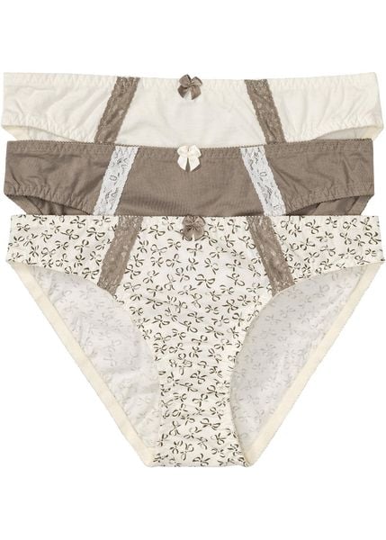 Figi bawełniane (3 pary). Brązowe figi damskie bonprix, bez wzorów, z bawełny. Za 67.99 zł.